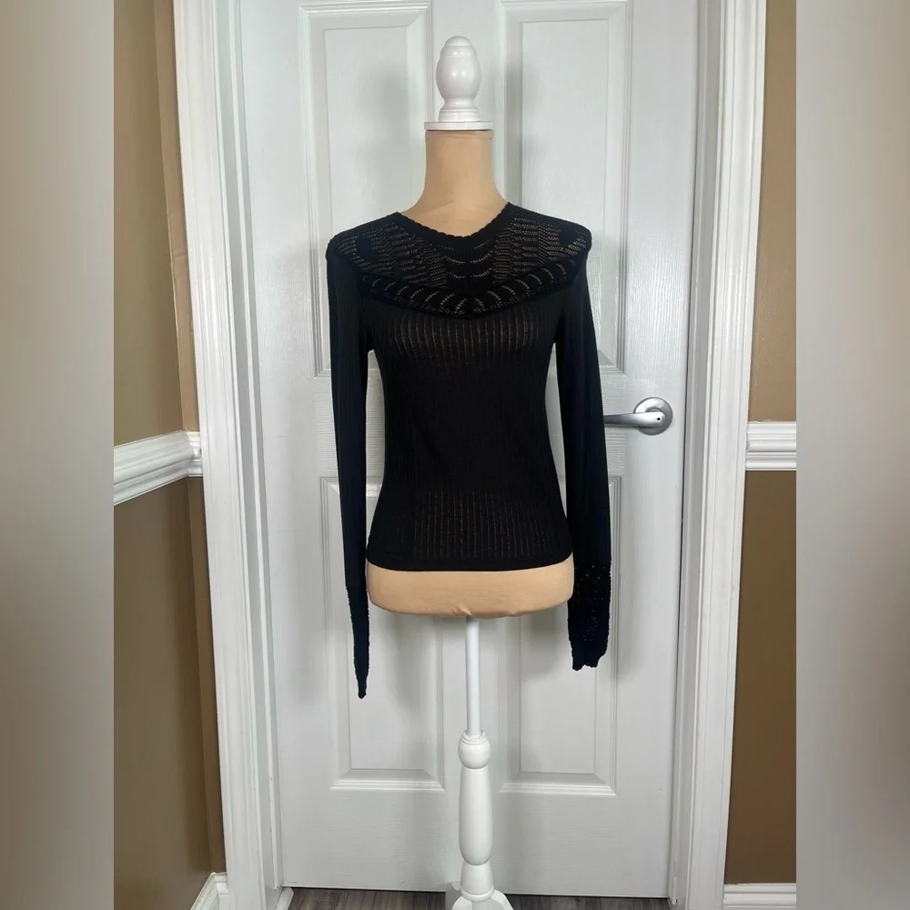 Free People Colette Scallop Neck Trim Knit Sweater Size XS